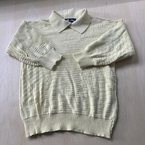 Vintage Luce Sweater Womens Medium Yellow Collared Geometric Tight-Knit Pullover